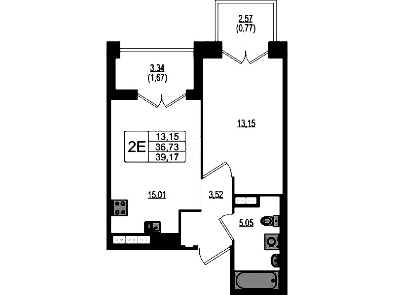 1-комнатная квартира 39.17 м², 3/4 эт., ЖК «Ranta Residence»